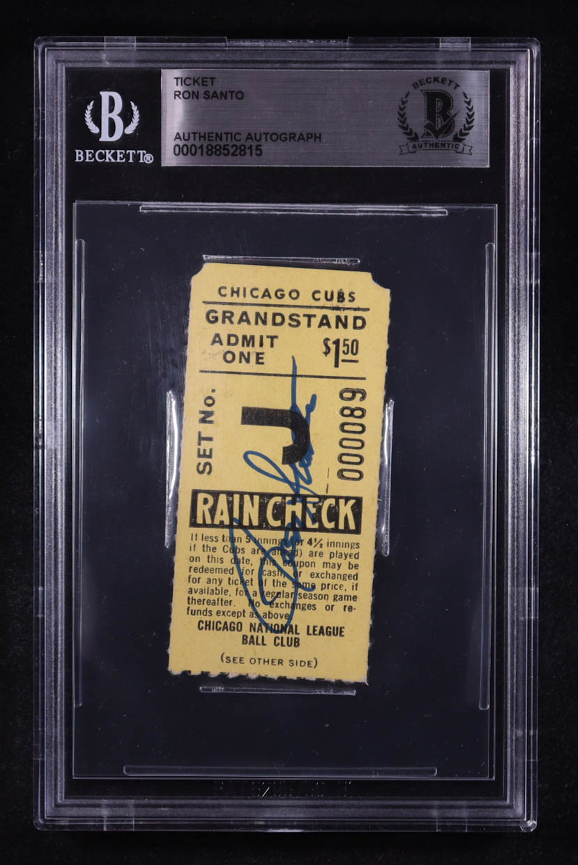 Ron Santo Signed 1969 Cubs Game Rain Check Ticket (BGS) at PristineAuction.com Ron Santo Signed 1969 Cubs Game Rain Check Ticket (BGS) at PristineAuction.com