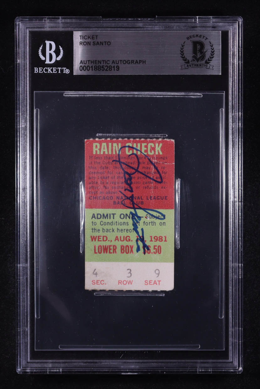 Ron Santo Signed Cubs 1981 Game Rain Check Ticket (BGS) at PristineAuction.com Ron Santo Signed Cubs 1981 Game Rain Check Ticket (BGS) at PristineAuction.com