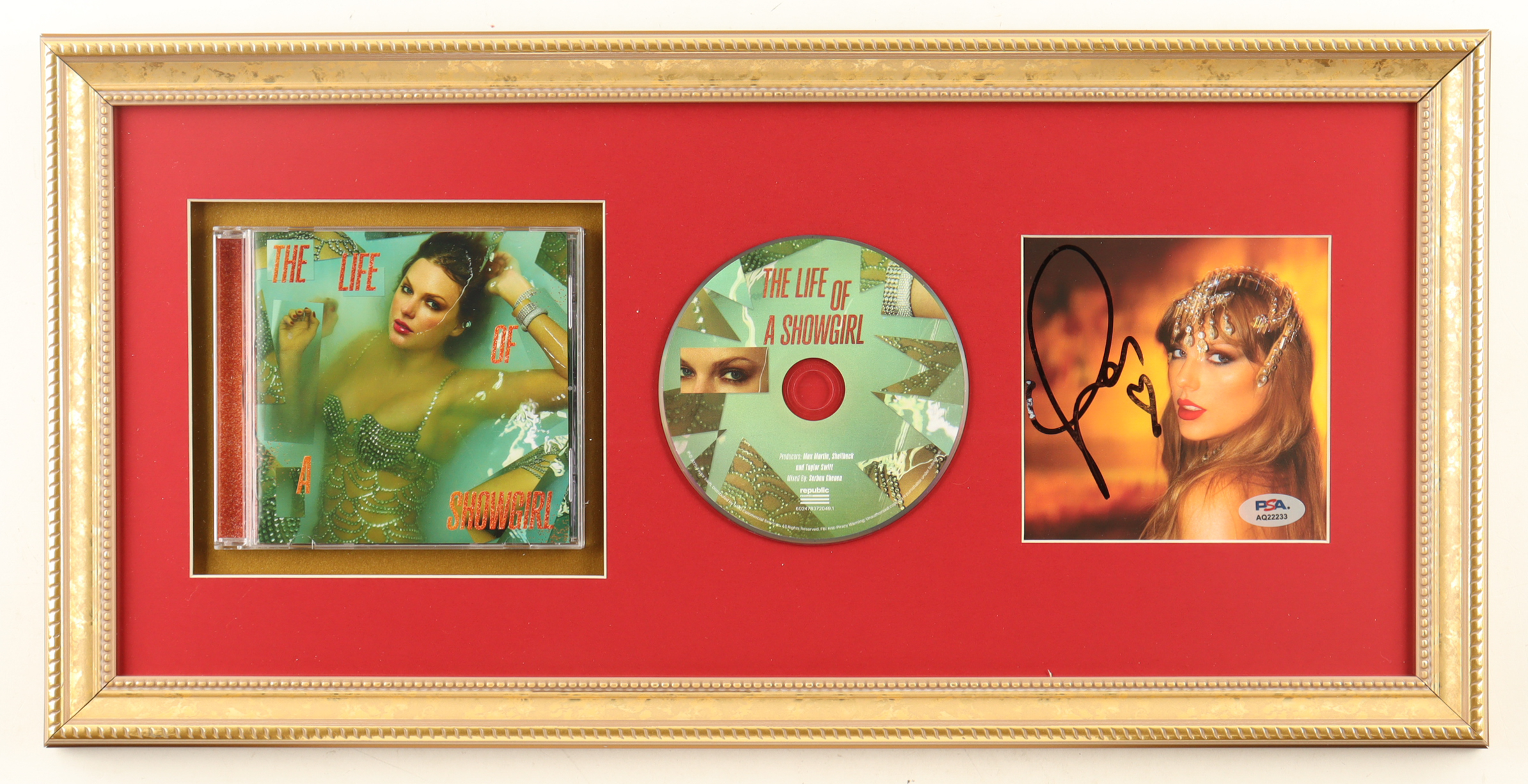 Taylor Swift Signed Custom Framed "The Life of a Showgirl" CD Album Insert Display With Disc Case (PSA) at PristineAuction.com Taylor Swift Signed Custom Framed "The Life of a Showgirl" CD Album Insert Display With Disc Case (PSA) at PristineAuction.com