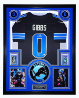 Jahmyr Gibbs Signed Lions Custom Framed Nike Jersey Inscribed "Sonic" with LED Display & (2) PSA 10 Graded Rookie Cards (Fanatics) at PristineAuction.com