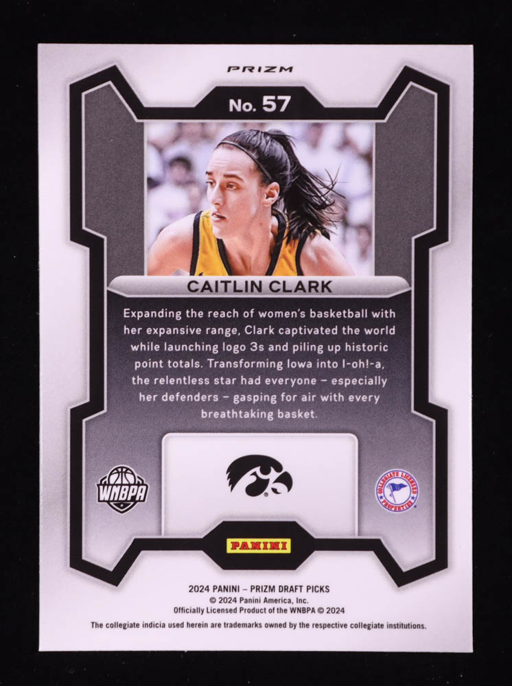 Caitlin Clark 2024-25 Panini Prizm Draft Picks Prizms Orange Ice #57 RC at PristineAuction.com Caitlin Clark 2024-25 Panini Prizm Draft Picks Prizms Orange Ice #57 RC at PristineAuction.com