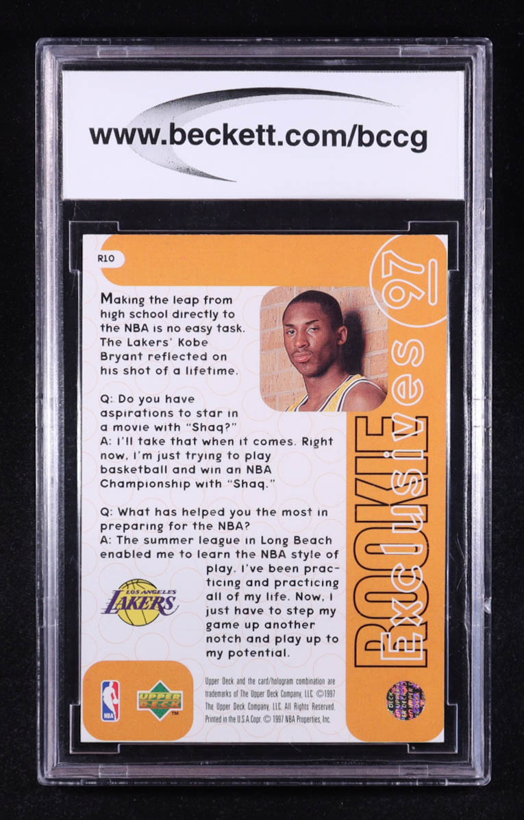 Kobe Bryant 1996-97 Upper Deck Rookie Exclusives #R10 RC (BCCG 10) at PristineAuction.com Kobe Bryant 1996-97 Upper Deck Rookie Exclusives #R10 RC (BCCG 10) at PristineAuction.com