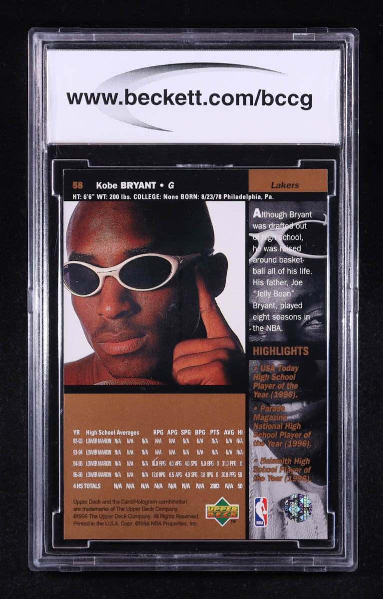 Kobe Bryant 1996-97 Upper Deck #58 RC (BCCG 10) at PristineAuction.com Kobe Bryant 1996-97 Upper Deck #58 RC (BCCG 10) at PristineAuction.com