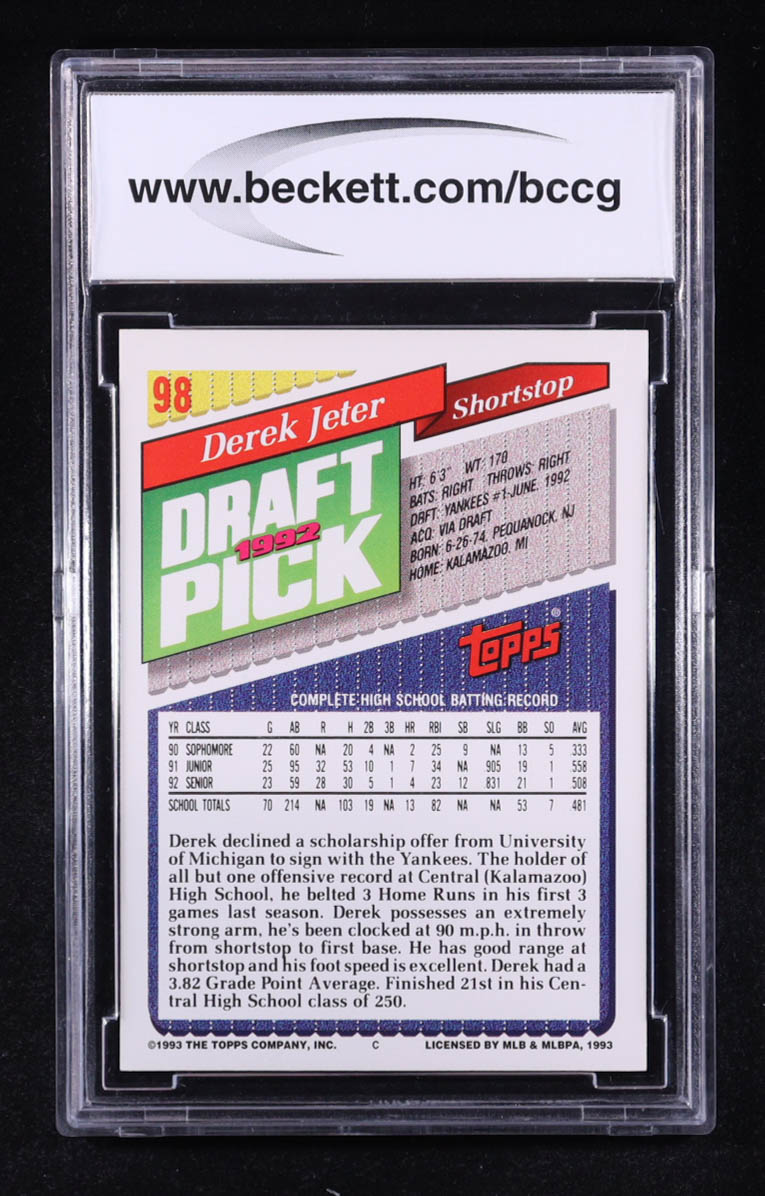 Derek Jeter 1993 Topps #98 RC (BCCG 10) at PristineAuction.com Derek Jeter 1993 Topps #98 RC (BCCG 10) at PristineAuction.com