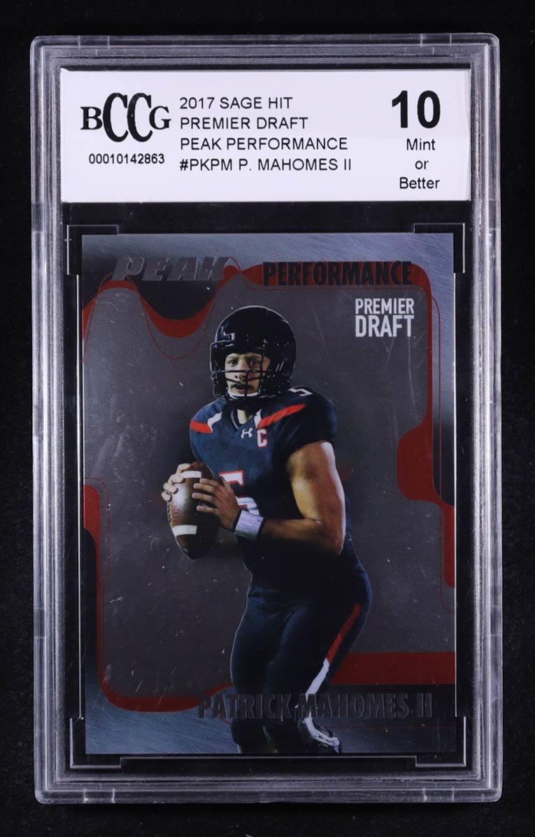 Patrick Mahomes II 2017 SAGE HIT Premier Draft Peak Performance #PKPM RC (BCCG 10) at PristineAuction.com Patrick Mahomes II 2017 SAGE HIT Premier Draft Peak Performance #PKPM RC (BCCG 10) at PristineAuction.com