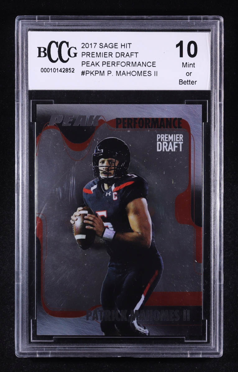 Patrick Mahomes II 2017 SAGE HIT Premier Draft Peak Performance #PKPM RC (BCCG 10) at PristineAuction.com Patrick Mahomes II 2017 SAGE HIT Premier Draft Peak Performance #PKPM RC (BCCG 10) at PristineAuction.com