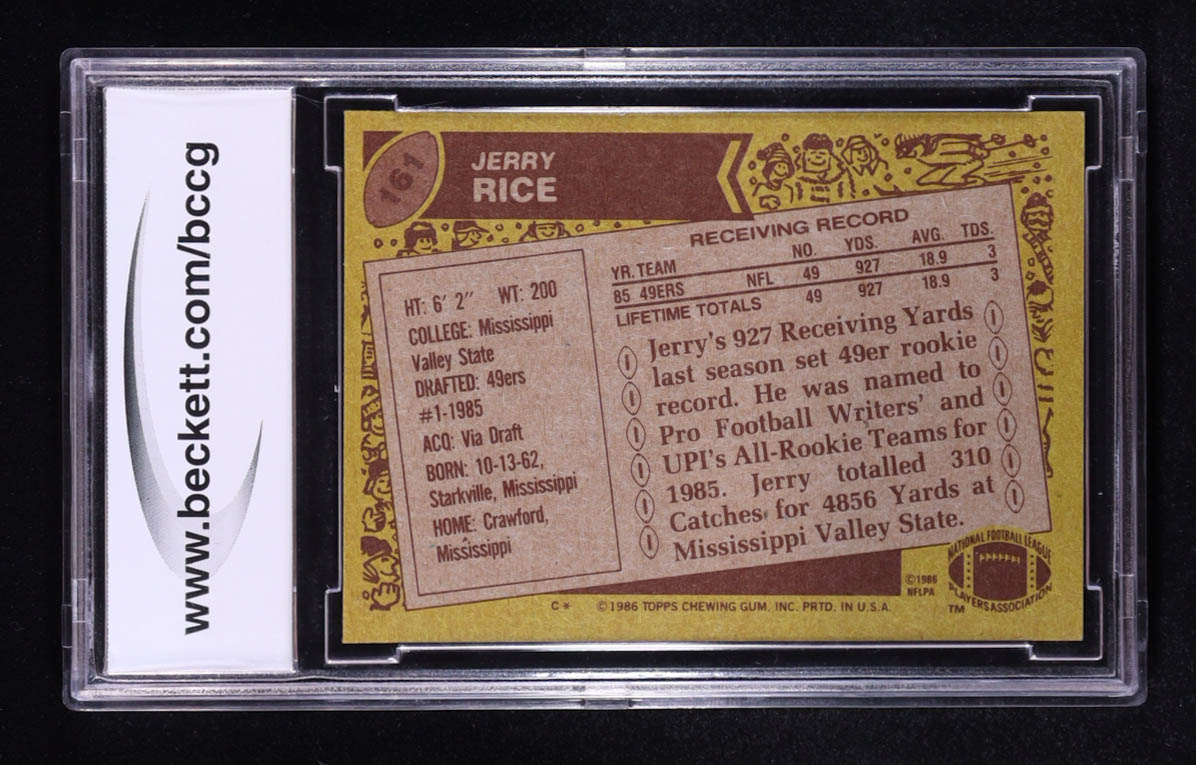 Jerry Rice 1986 Topps #161 RC (BCCG 10) at PristineAuction.com Jerry Rice 1986 Topps #161 RC (BCCG 10) at PristineAuction.com
