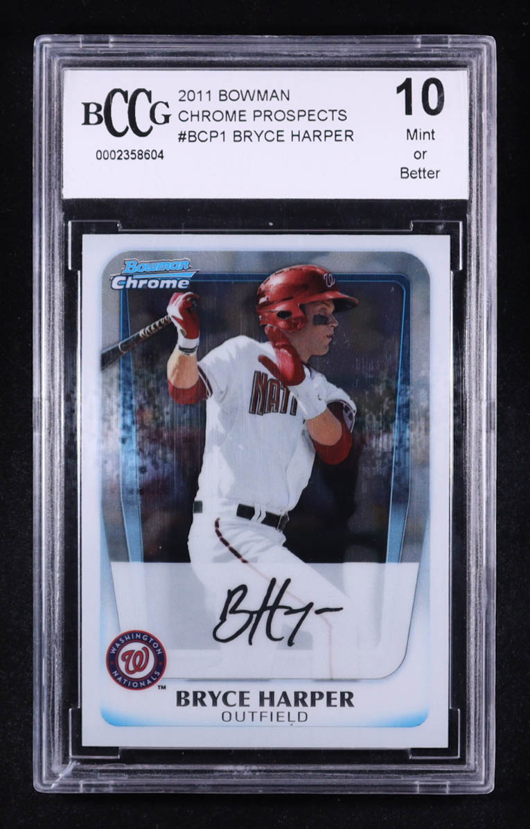Bryce Harper 2011 Bowman Chrome Prospects #BCP1 RC (BCCG 10) at PristineAuction.com Bryce Harper 2011 Bowman Chrome Prospects #BCP1 RC (BCCG 10) at PristineAuction.com