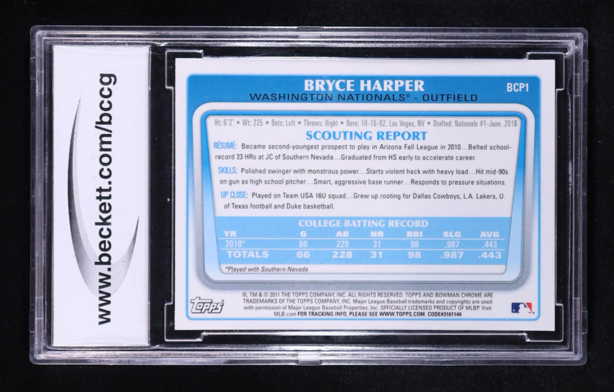 Bryce Harper 2011 Bowman Chrome Prospects #BCP1 RC (BCCG 10) at PristineAuction.com Bryce Harper 2011 Bowman Chrome Prospects #BCP1 RC (BCCG 10) at PristineAuction.com
