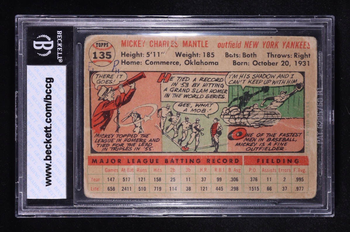 Mickey Mantle 1956 Topps #135 (BCCG 5) at PristineAuction.com Mickey Mantle 1956 Topps #135 (BCCG 5) at PristineAuction.com