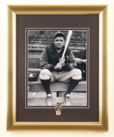 Babe Ruth Yankees Custom Framed Photo Display with Vintage Bronx Bomber Pin at PristineAuction.com