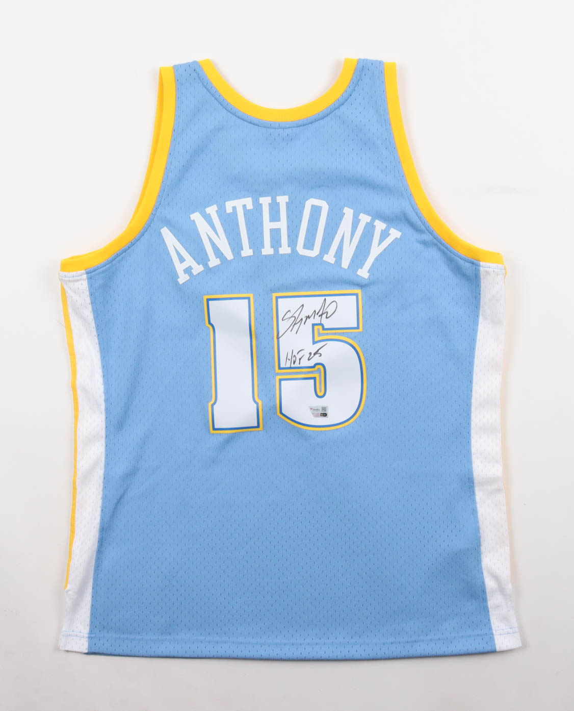 Carmelo Anthony Signed Nuggets Mitchell & Ness Authentic Jersey Inscribed "HOF 25" (Fanatics) at PristineAuction.com Carmelo Anthony Signed Nuggets Mitchell & Ness Authentic Jersey Inscribed "HOF 25" (Fanatics) at PristineAuction.com