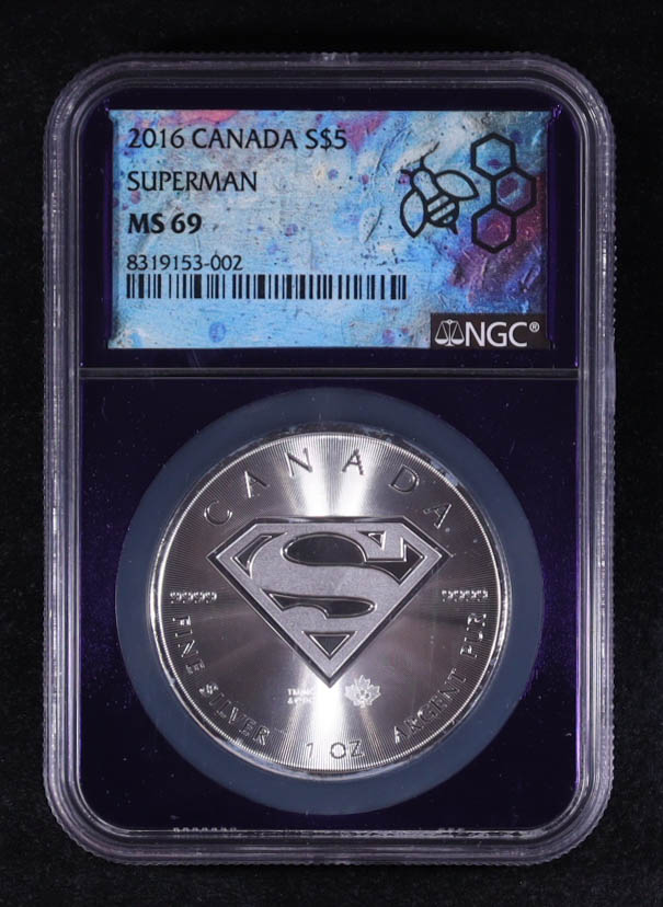 2016 Canada $5 Dollar Superman, Maple Leaf Privy 1oz .9999 Fine Silver Coin (NGC MS69) at PristineAuction.com 2016 Canada $5 Dollar Superman, Maple Leaf Privy 1oz .9999 Fine Silver Coin (NGC MS69) at PristineAuction.com