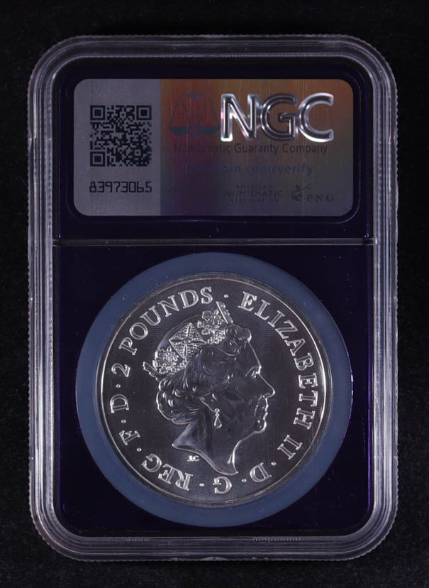 2021 G.Britain £2 Music Legends, David Bowie - 1oz .999 Fine Silver Coin (NGC MS70) at PristineAuction.com 2021 G.Britain £2 Music Legends, David Bowie - 1oz .999 Fine Silver Coin (NGC MS70) at PristineAuction.com