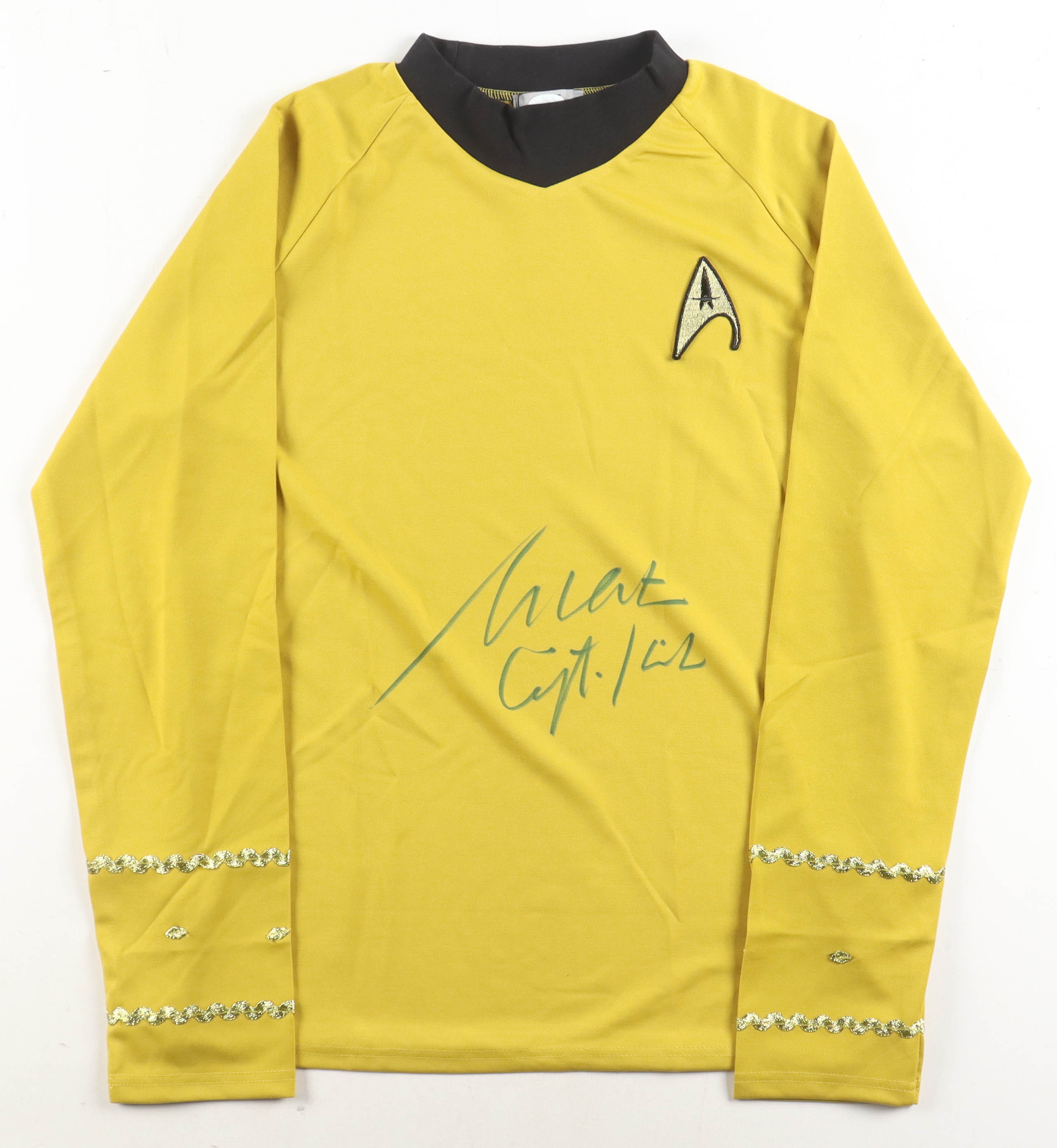 William Shatner Signed "Star Trek" Prop Uniform Shirt Inscribed "Captain Kirk" (JSA) at PristineAuction.com William Shatner Signed "Star Trek" Prop Uniform Shirt Inscribed "Captain Kirk" (JSA) at PristineAuction.com