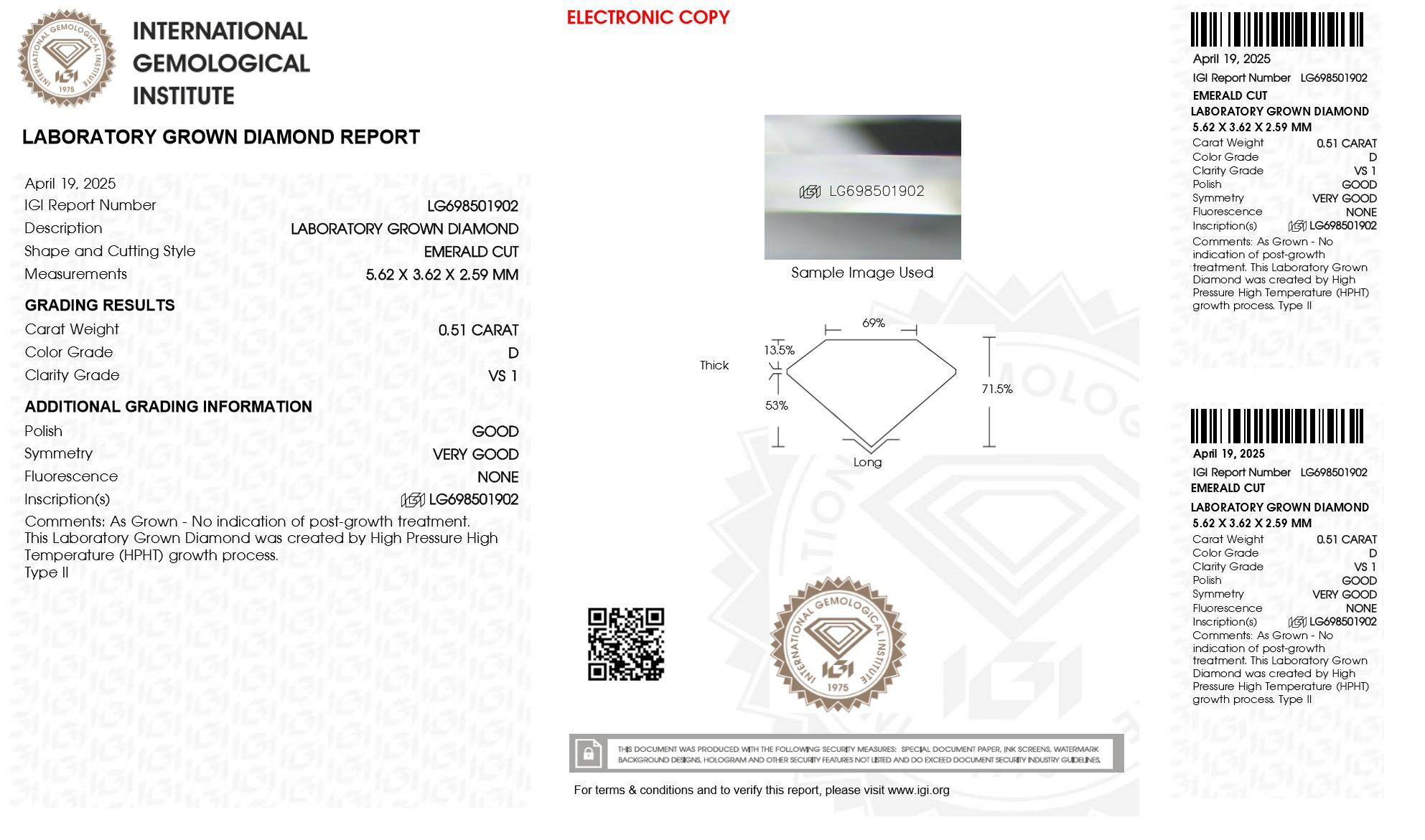 .51 Carats Lab Grown Diamond Loose D, VS1 (IGI Cert) at PristineAuction.com .51 Carats Lab Grown Diamond Loose D, VS1 (IGI Cert) at PristineAuction.com