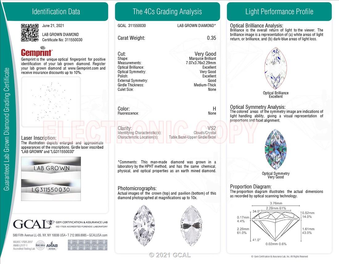 .35 Carats Lab Grown Diamond Loose H, VS2 (GCAL Cert) at PristineAuction.com .35 Carats Lab Grown Diamond Loose H, VS2 (GCAL Cert) at PristineAuction.com