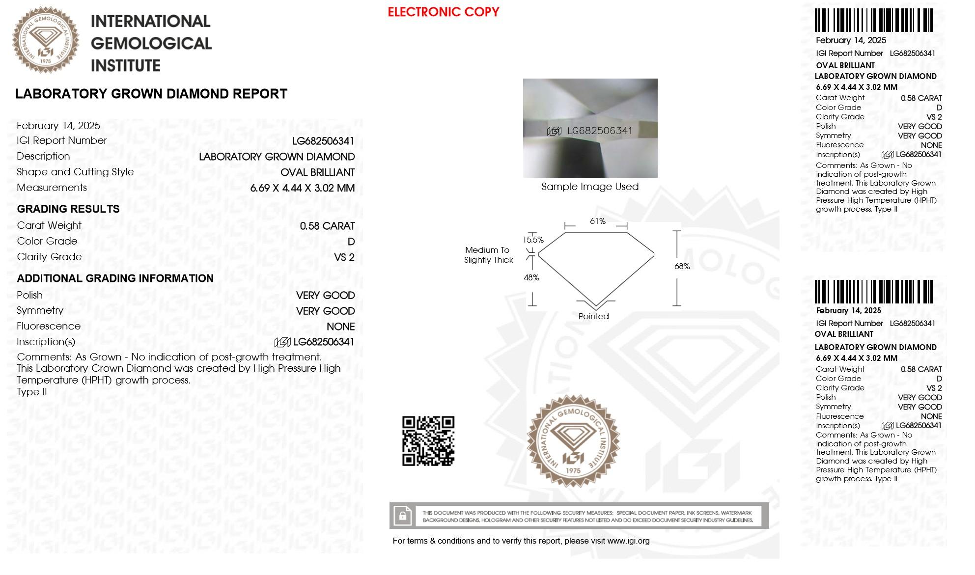 .58 Carats Lab Grown Diamond Loose D, VS2 (IGI Cert) at PristineAuction.com .58 Carats Lab Grown Diamond Loose D, VS2 (IGI Cert) at PristineAuction.com