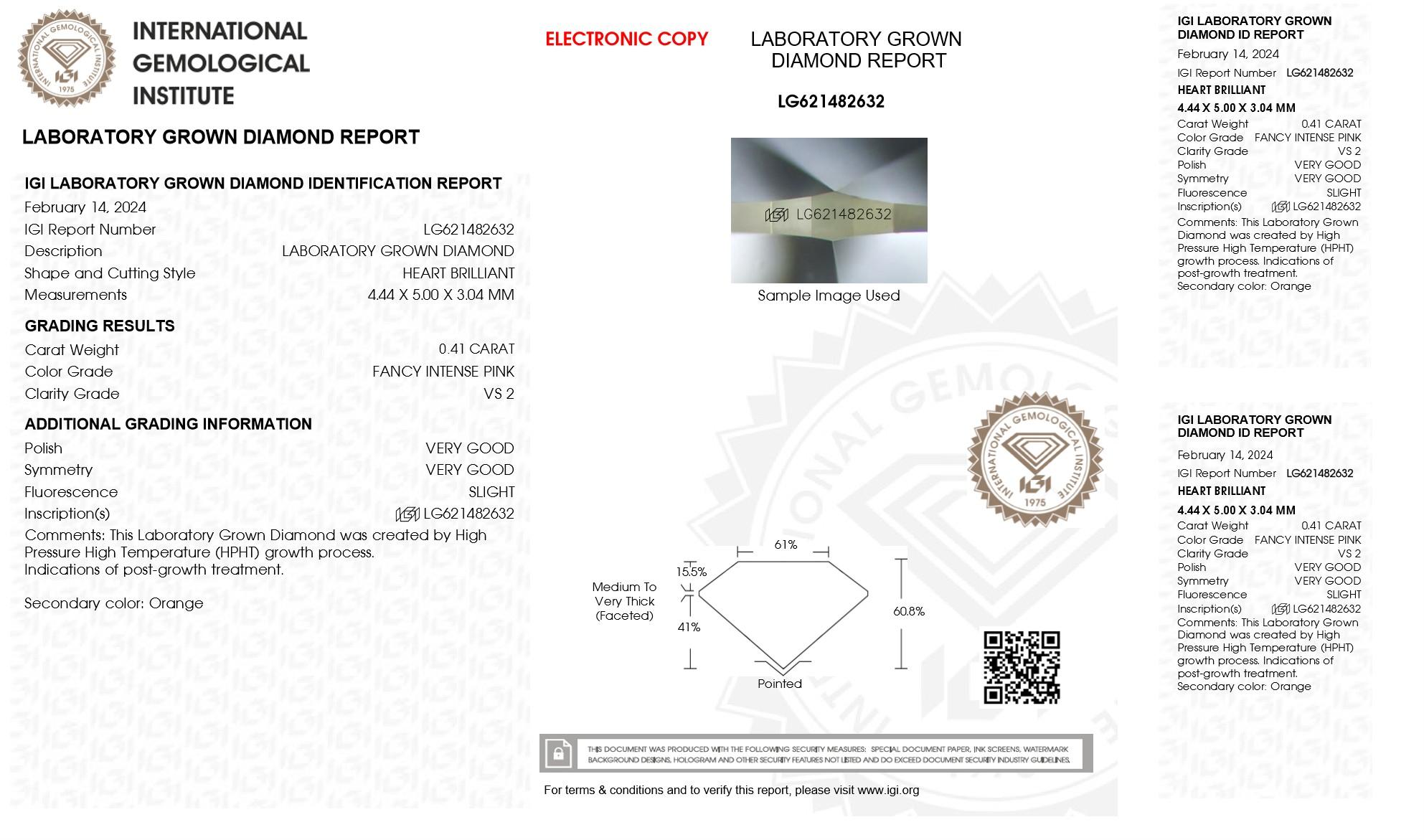 .41 Carats Lab Grown PINK Diamond Loose VS2 (IGI Cert) at PristineAuction.com .41 Carats Lab Grown PINK Diamond Loose VS2 (IGI Cert) at PristineAuction.com