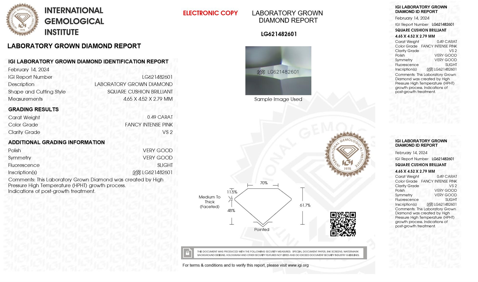 .49 Carats Lab Grown PINK Diamond Loose VS2 (IGI Cert) at PristineAuction.com .49 Carats Lab Grown PINK Diamond Loose VS2 (IGI Cert) at PristineAuction.com