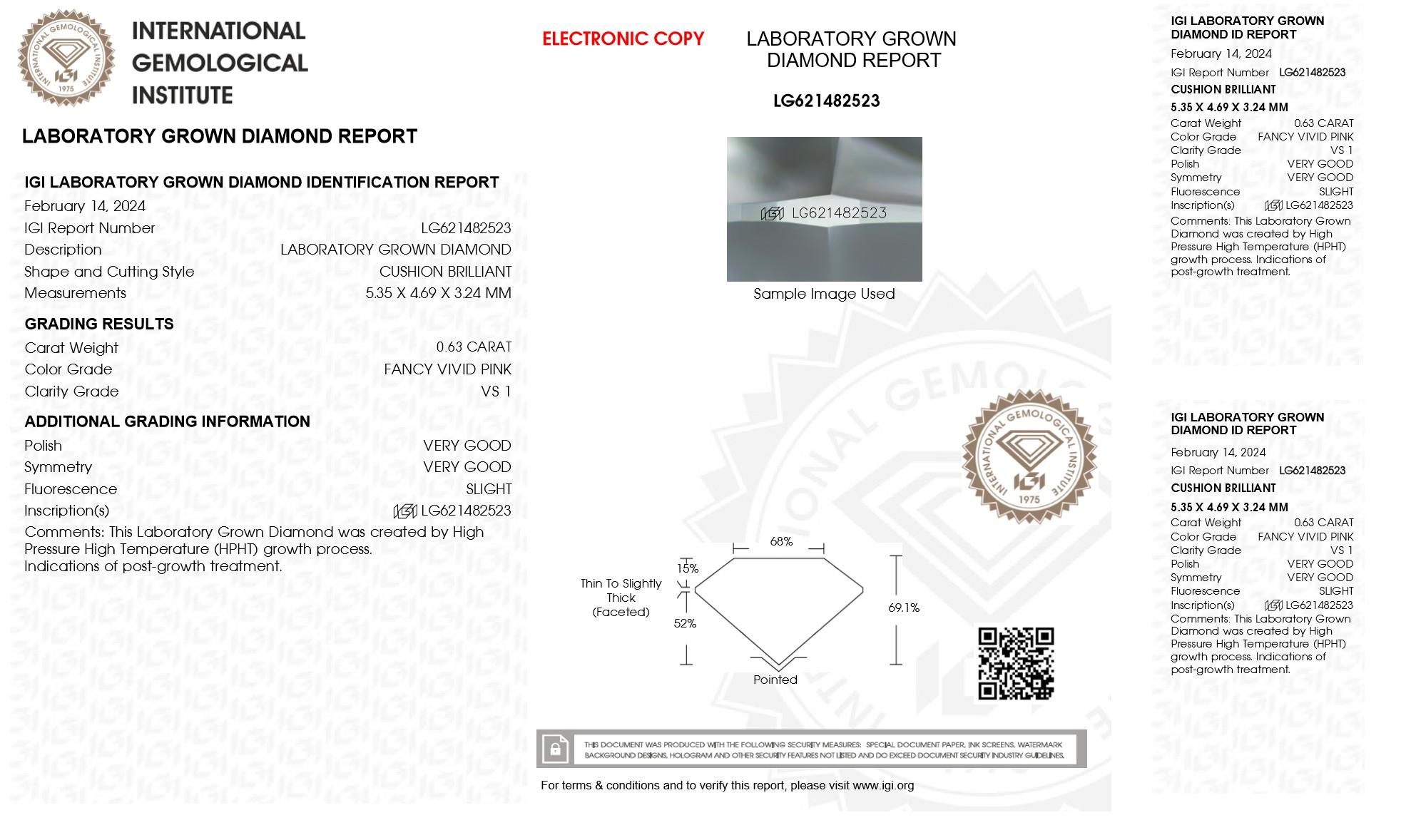 .63 Carats Lab Grown PINK Diamond Loose VS1 (IGI Cert) at PristineAuction.com .63 Carats Lab Grown PINK Diamond Loose VS1 (IGI Cert) at PristineAuction.com