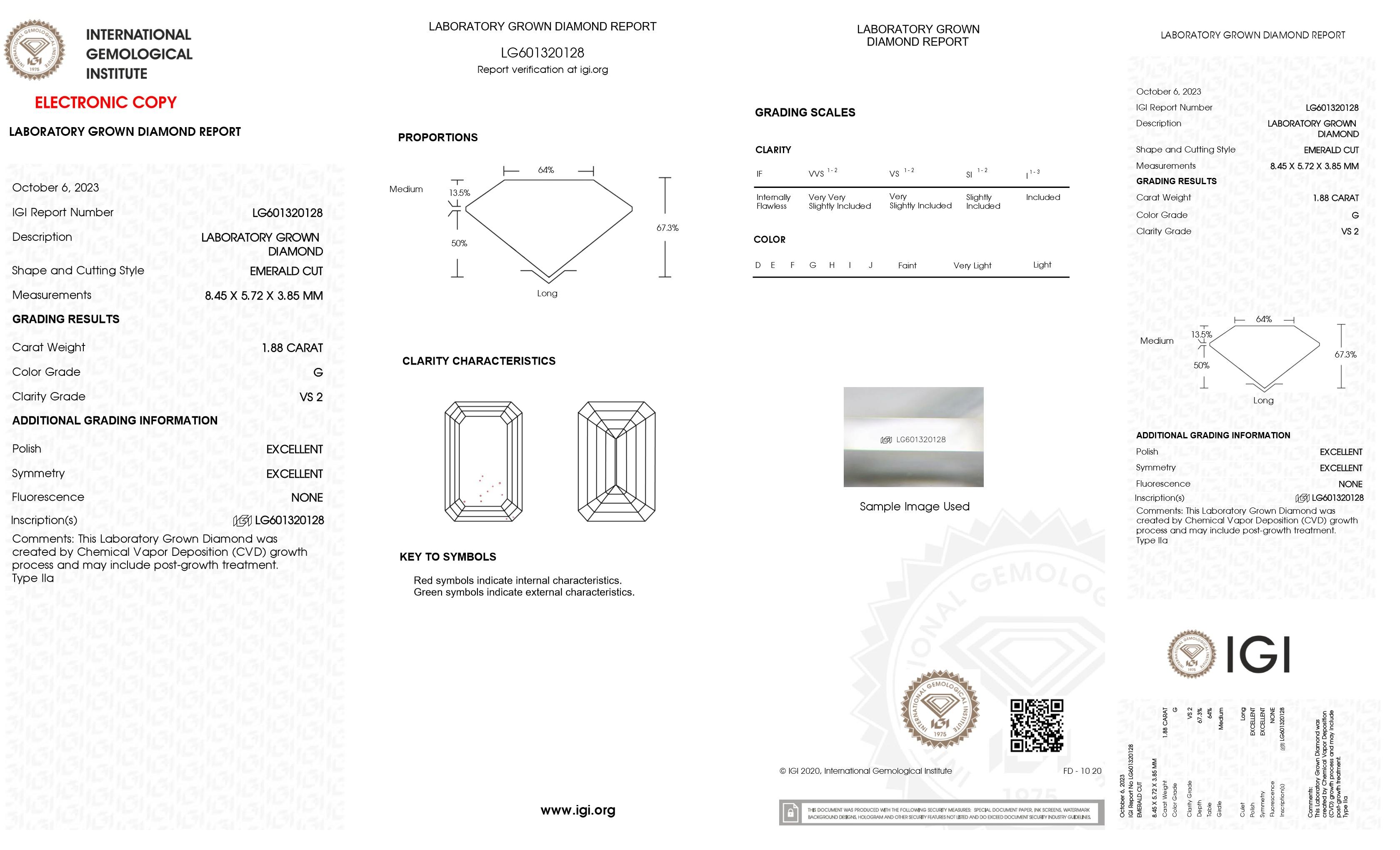 New 1.88 Carats Lab Grown Diamond Ring G, VS2 | Estimated Retail Value: $4,300 (UGL & IGI Certs) at PristineAuction.com New 1.88 Carats Lab Grown Diamond Ring G, VS2 | Estimated Retail Value: $4,300 (UGL & IGI Certs) at PristineAuction.com