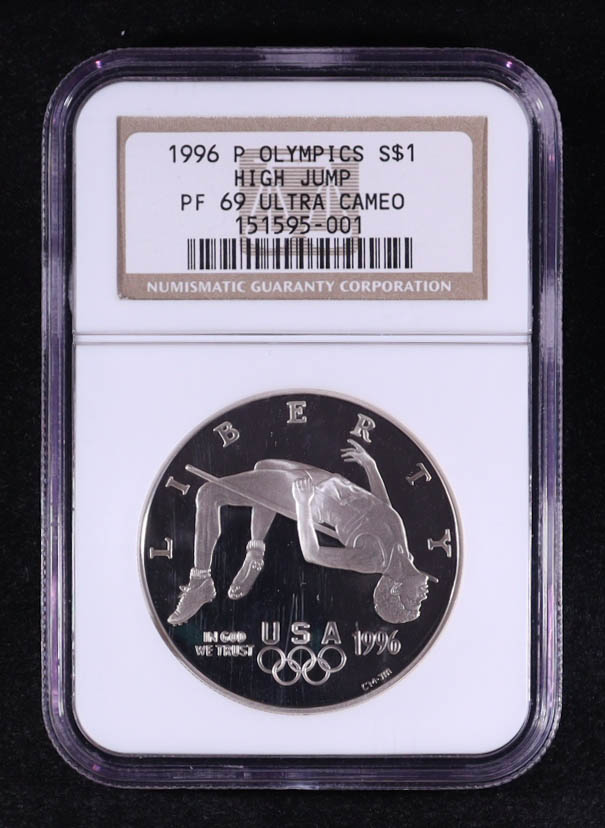 1996-P Olympics High Jump Commemorative Silver $1 Dollar (NGC PF69 ULTRA CAMEO) at PristineAuction.com 1996-P Olympics High Jump Commemorative Silver $1 Dollar (NGC PF69 ULTRA CAMEO) at PristineAuction.com