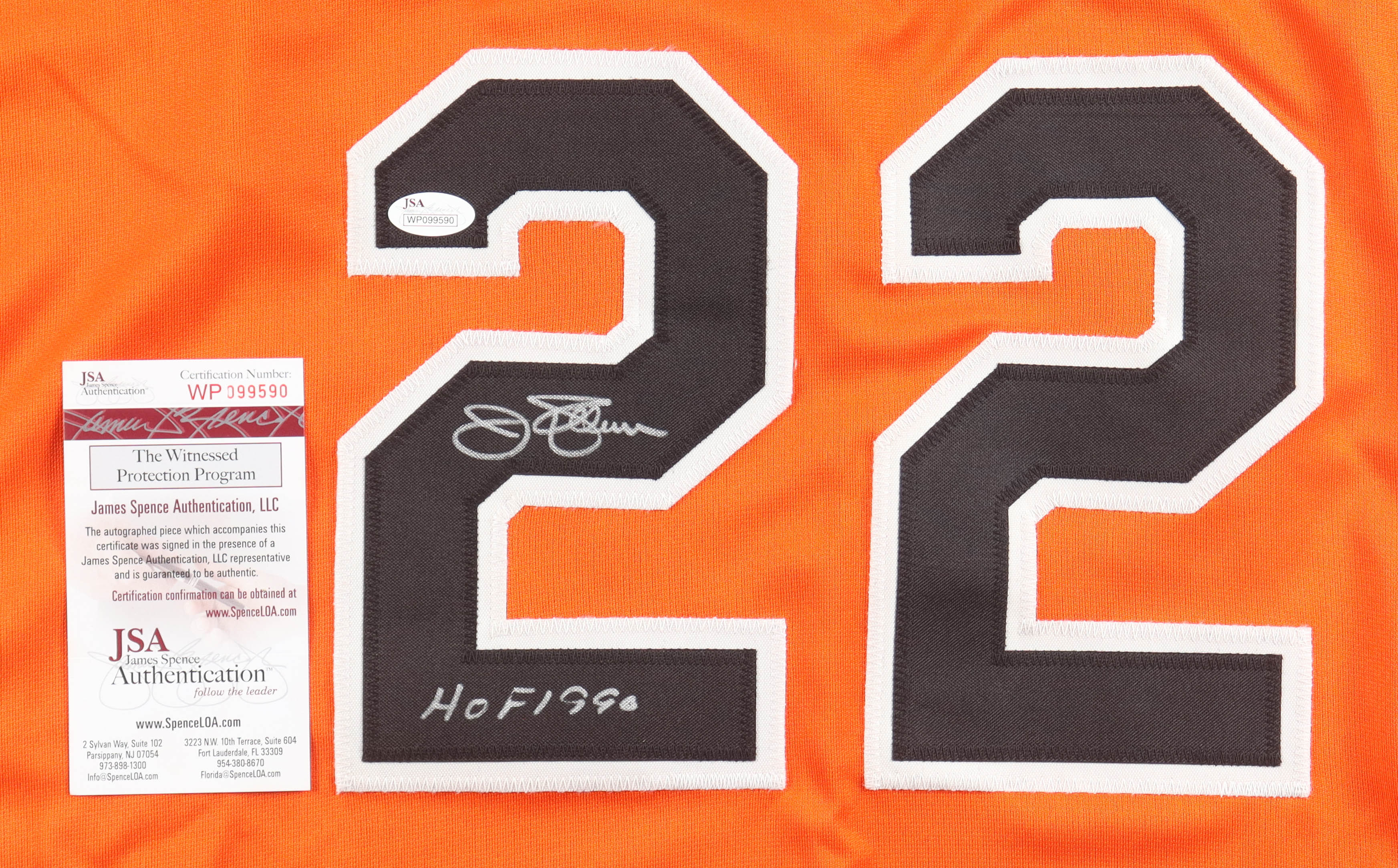 Jim Palmer Signed Jersey Inscribed "HOF 1990" (JSA) at PristineAuction.com Jim Palmer Signed Jersey Inscribed "HOF 1990" (JSA) at PristineAuction.com