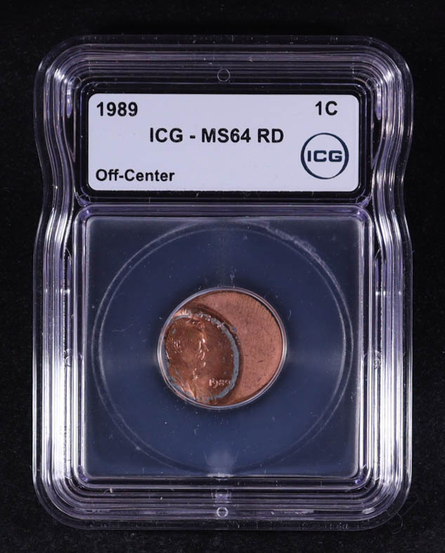 1989 Lincoln Memorial 1C Cent - Mint Error, Struck Off-Cent (ICG MS64 RD) at PristineAuction.com 1989 Lincoln Memorial 1C Cent - Mint Error, Struck Off-Cent (ICG MS64 RD) at PristineAuction.com