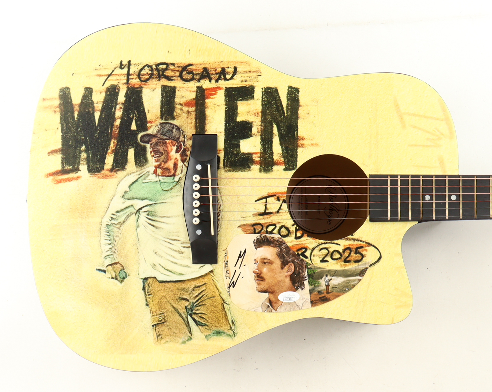 Morgan Wallen Guitar with Signed Custom Insert Pickguard (JSA) at PristineAuction.com Morgan Wallen Guitar with Signed Custom Insert Pickguard (JSA) at PristineAuction.com