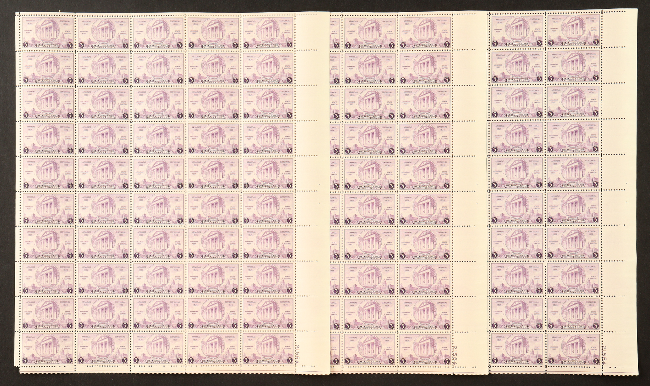 U.S. Postage 3¢ "Arkansas Centennial" Stamp - Issued June 15th 1936 - Full Original Uncut Sheet Of (50) Stamps at PristineAuction.com U.S. Postage 3¢ "Arkansas Centennial" Stamp - Issued June 15th 1936 - Full Original Uncut Sheet Of (50) Stamps at PristineAuction.com