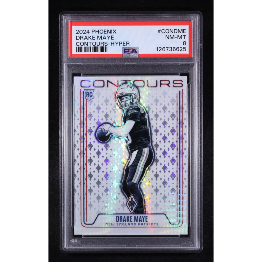 Drake Maye 2024 Panini Phoenix Contours Hyper #12 RC (PSA 8) at PristineAuction.com