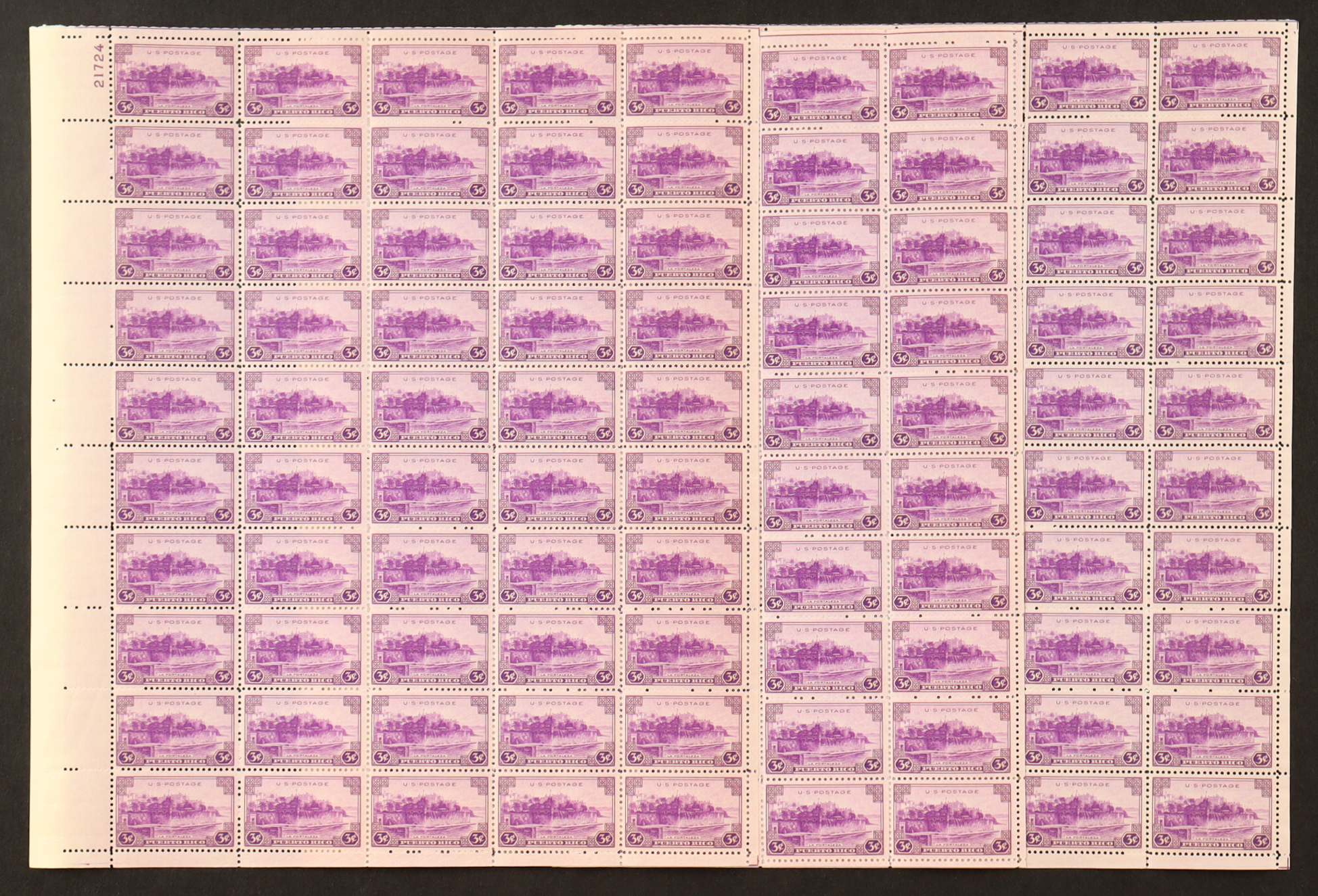U.S. Postage 3¢ "Puerto Rico Territory" Stamp - Issued November 25th 1937 - Full Original Uncut Sheet Of (50) Stamps at PristineAuction.com U.S. Postage 3¢ "Puerto Rico Territory" Stamp - Issued November 25th 1937 - Full Original Uncut Sheet Of (50) Stamps at PristineAuction.com