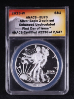 2013-W American Silver Eagle, First Day of Issue Enhanced Uncirculated 2-Coin Set Certified #2236/2547 (ANACS EU70) at PristineAuction.com