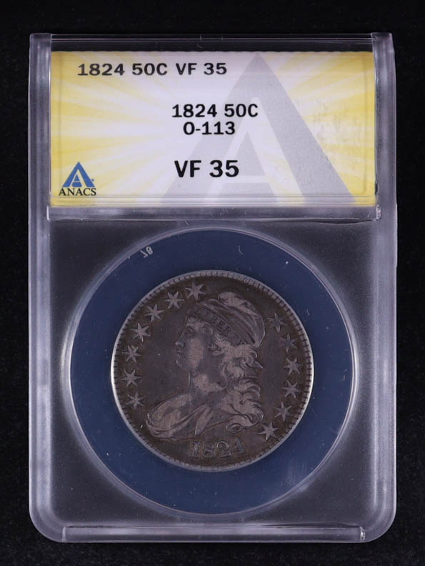 1824 Capped Bust 50C Silver Half Dollar, O-113 / R2 (ANACS VF35) at PristineAuction.com 1824 Capped Bust 50C Silver Half Dollar, O-113 / R2 (ANACS VF35) at PristineAuction.com