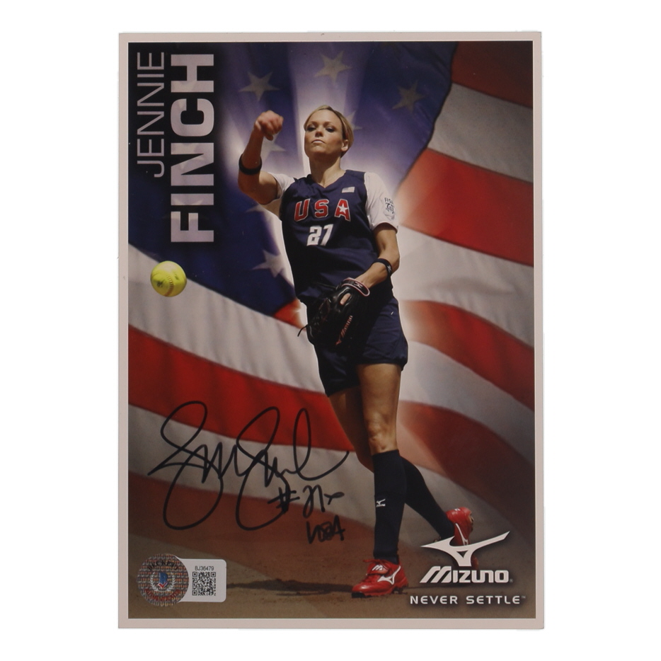 Jennie Finch Signed 4x6 Mizuno Softball Card Inscribed "USA" (Beckett) at PristineAuction.com Jennie Finch Signed 4x6 Mizuno Softball Card Inscribed "USA" (Beckett) at PristineAuction.com
