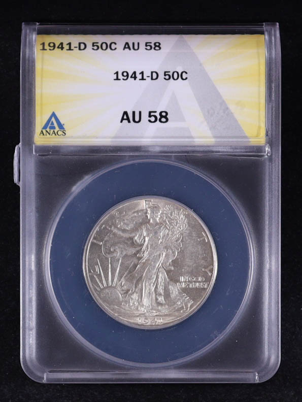 1941-D Walking Liberty 50C Silver Half Dollar (ANACS AU58) at PristineAuction.com 1941-D Walking Liberty 50C Silver Half Dollar (ANACS AU58) at PristineAuction.com