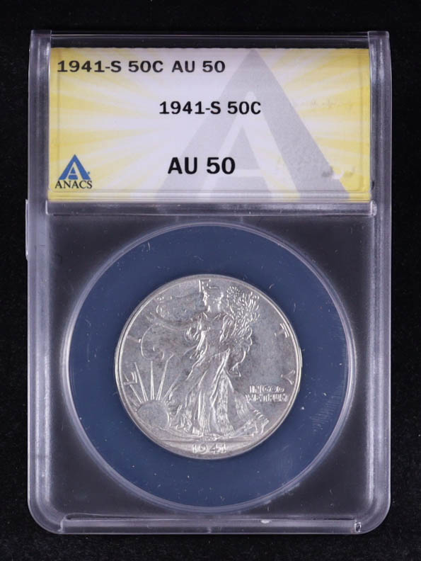 1941-S Walking Liberty 50C Silver Half Dollar (ANACS AU50) at PristineAuction.com 1941-S Walking Liberty 50C Silver Half Dollar (ANACS AU50) at PristineAuction.com
