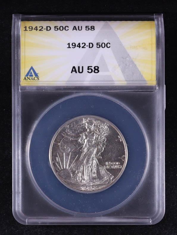 1942-D Walking Liberty 50C Silver Half Dollar (ANACS AU58) at PristineAuction.com 1942-D Walking Liberty 50C Silver Half Dollar (ANACS AU58) at PristineAuction.com