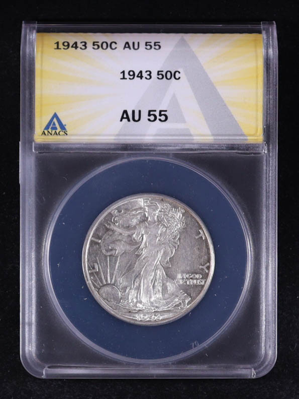 1943 Walking Liberty 50C Silver Half Dollar (ANACS AU55) at PristineAuction.com 1943 Walking Liberty 50C Silver Half Dollar (ANACS AU55) at PristineAuction.com