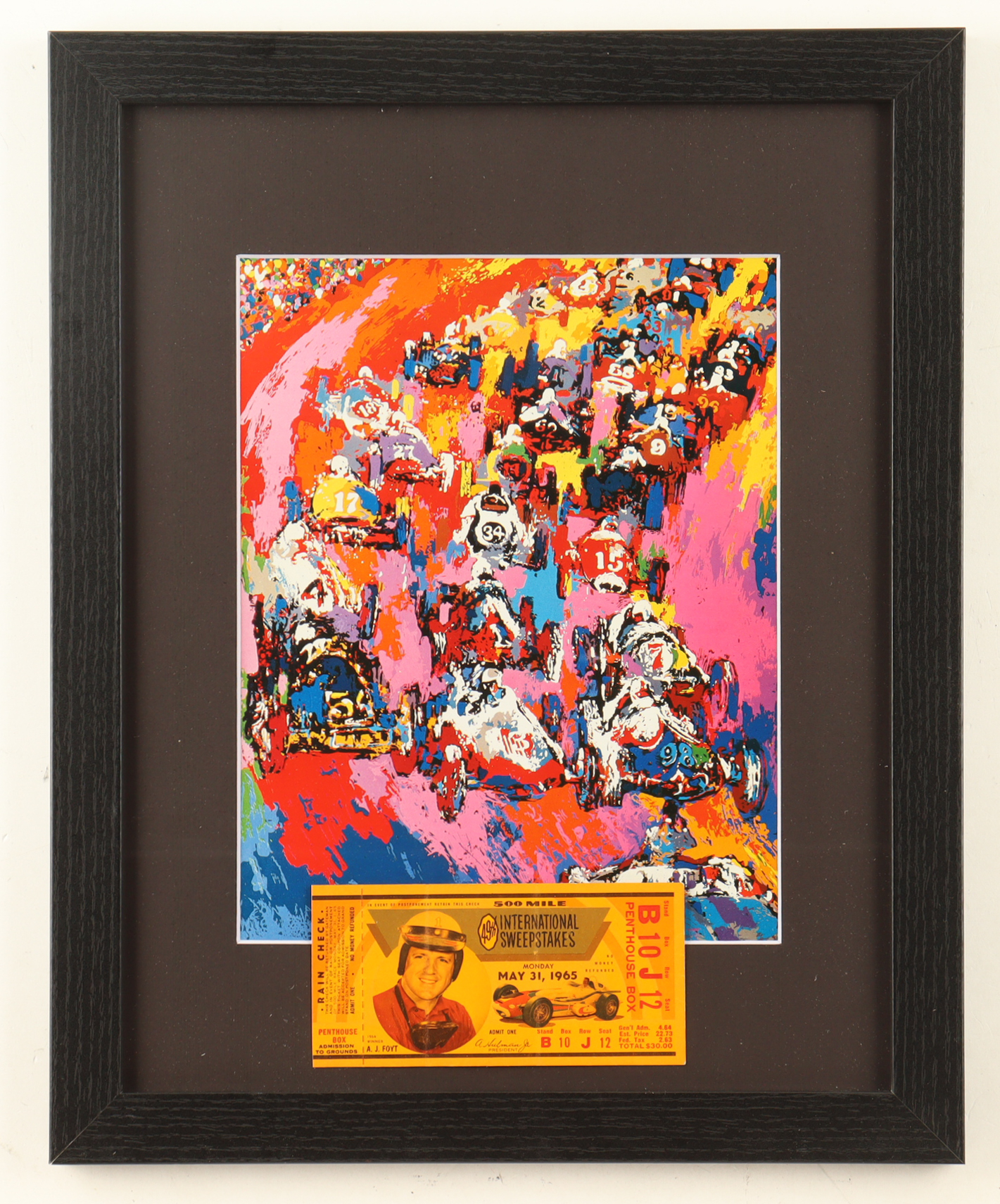 "The Indianapolis 500" Custom Framed Neiman Art Print Display with Original VIP Ticket at PristineAuction.com "The Indianapolis 500" Custom Framed Neiman Art Print Display with Original VIP Ticket at PristineAuction.com