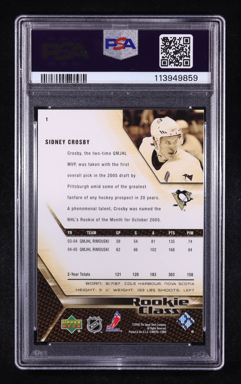 Sidney Crosby 2005-06 Upper Deck Class #1 RC (PSA 10) at PristineAuction.com Sidney Crosby 2005-06 Upper Deck Class #1 RC (PSA 10) at PristineAuction.com