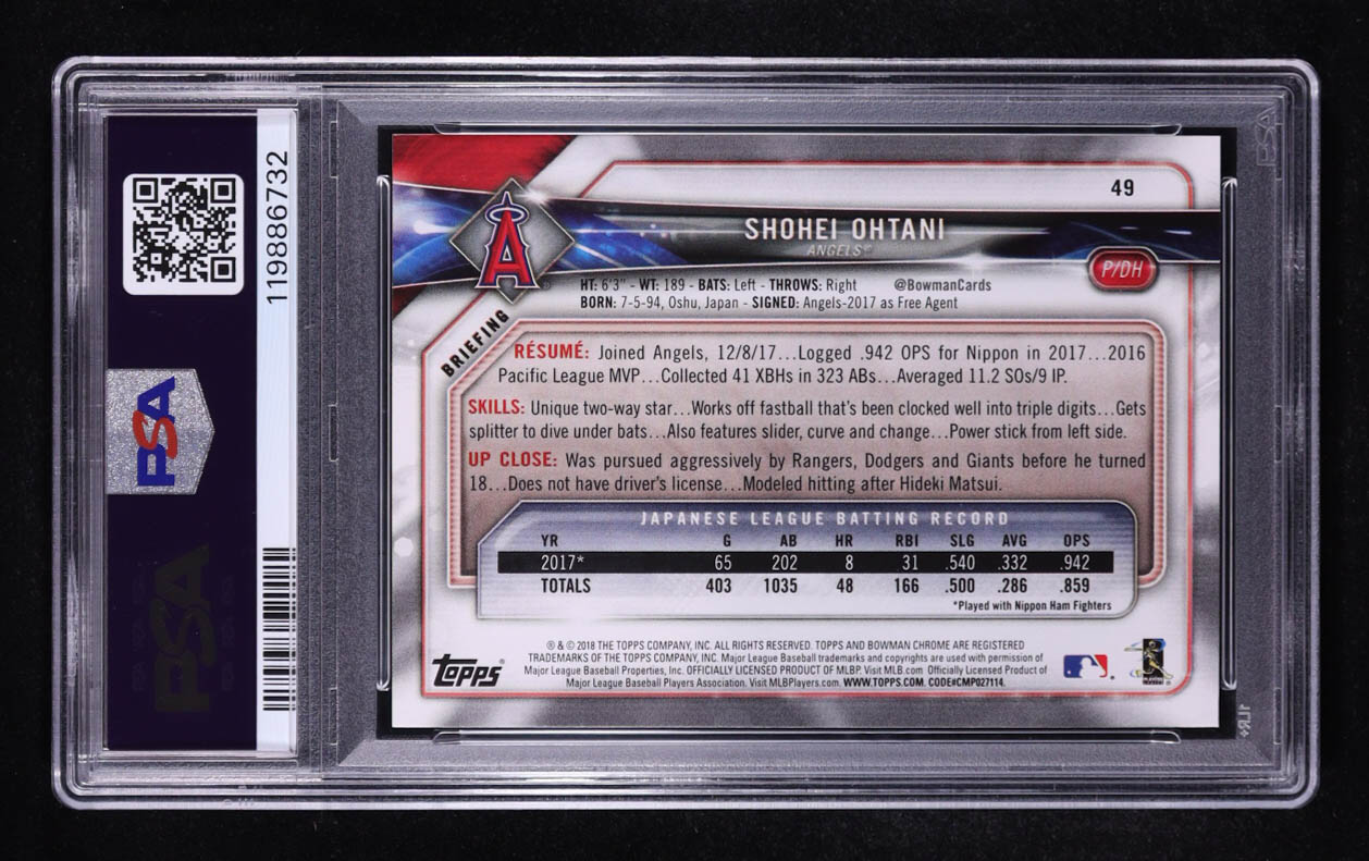 Shohei Ohtani 2018 Bowman #49 RC (PSA 9) at PristineAuction.com Shohei Ohtani 2018 Bowman #49 RC (PSA 9) at PristineAuction.com