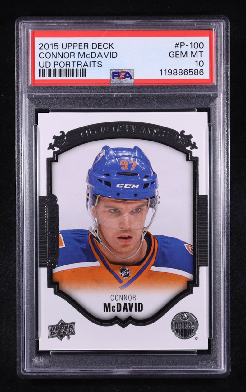 Connor McDavid 2015-16 Upper Deck UD Portraits #P100 RC (PSA 10) at PristineAuction.com Connor McDavid 2015-16 Upper Deck UD Portraits #P100 RC (PSA 10) at PristineAuction.com