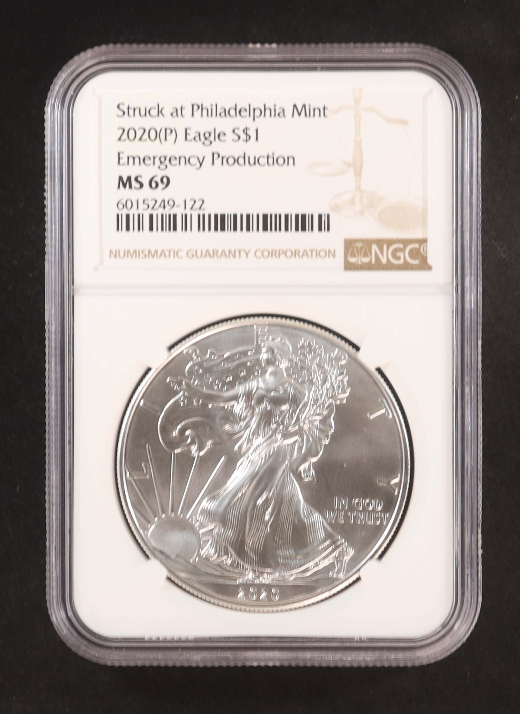 2020-(P) American Silver Eagle, Emergency Production - Struck at Philadelphia Mint (NGC MS69) at PristineAuction.com 2020-(P) American Silver Eagle, Emergency Production - Struck at Philadelphia Mint (NGC MS69) at PristineAuction.com