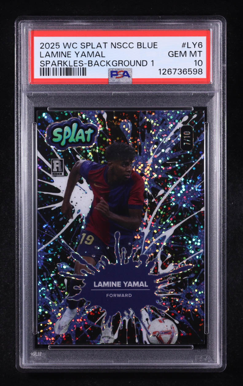 Lamine Yamal 2025 Wild Card Splat NSCC Blue Sparkles Background 1 #LY6 #1/10 (PSA 10) at PristineAuction.com Lamine Yamal 2025 Wild Card Splat NSCC Blue Sparkles Background 1 #LY6 #1/10 (PSA 10) at PristineAuction.com