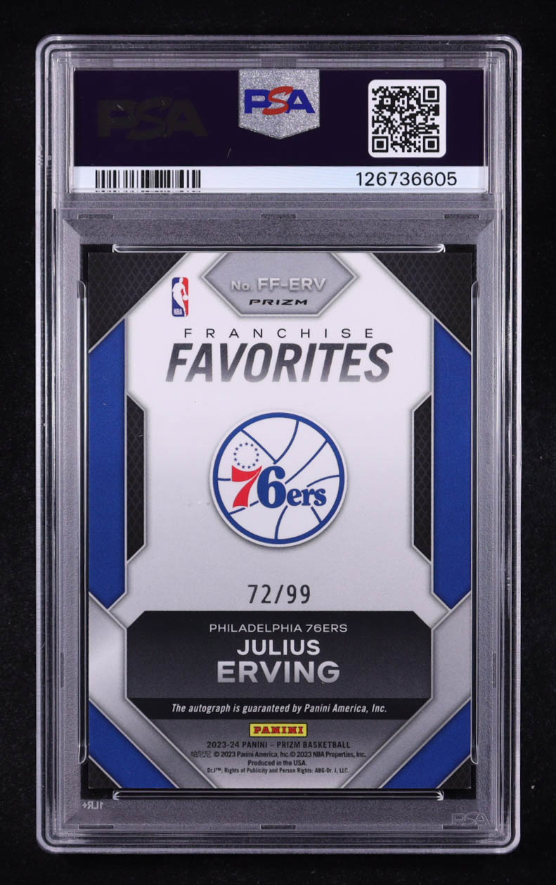 Julius Erving 2023-24 Panini Prizm Franchise Favorites Signatures Prizms Red #7 #72/99 (PSA 9) at PristineAuction.com Julius Erving 2023-24 Panini Prizm Franchise Favorites Signatures Prizms Red #7 #72/99 (PSA 9) at PristineAuction.com