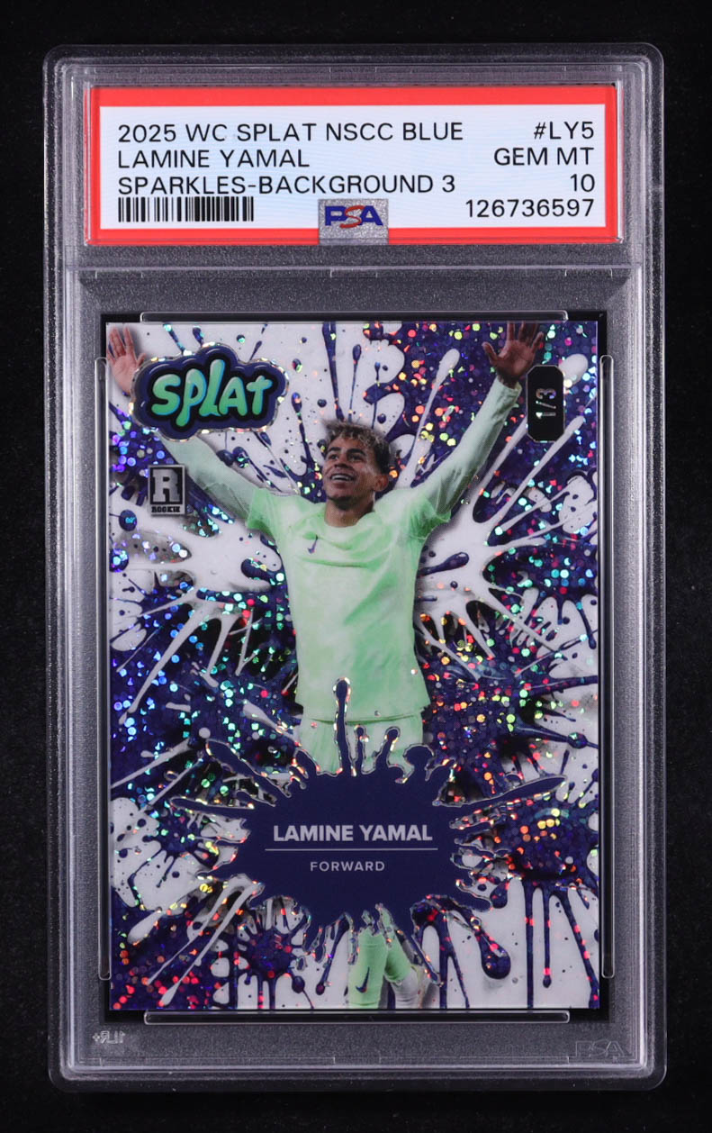 Lamine Yamal 2025 Wild Card Splat NSCC Blue Sparkles Background 3 #LY5 #1/10 (PSA 10) at PristineAuction.com Lamine Yamal 2025 Wild Card Splat NSCC Blue Sparkles Background 3 #LY5 #1/10 (PSA 10) at PristineAuction.com