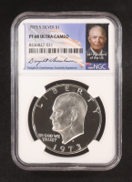 1973-S Eisenhower Proof Silver $1 Dollar - 34th President Signature Label (NGC PF68 ULTRA CAMEO) at PristineAuction.com