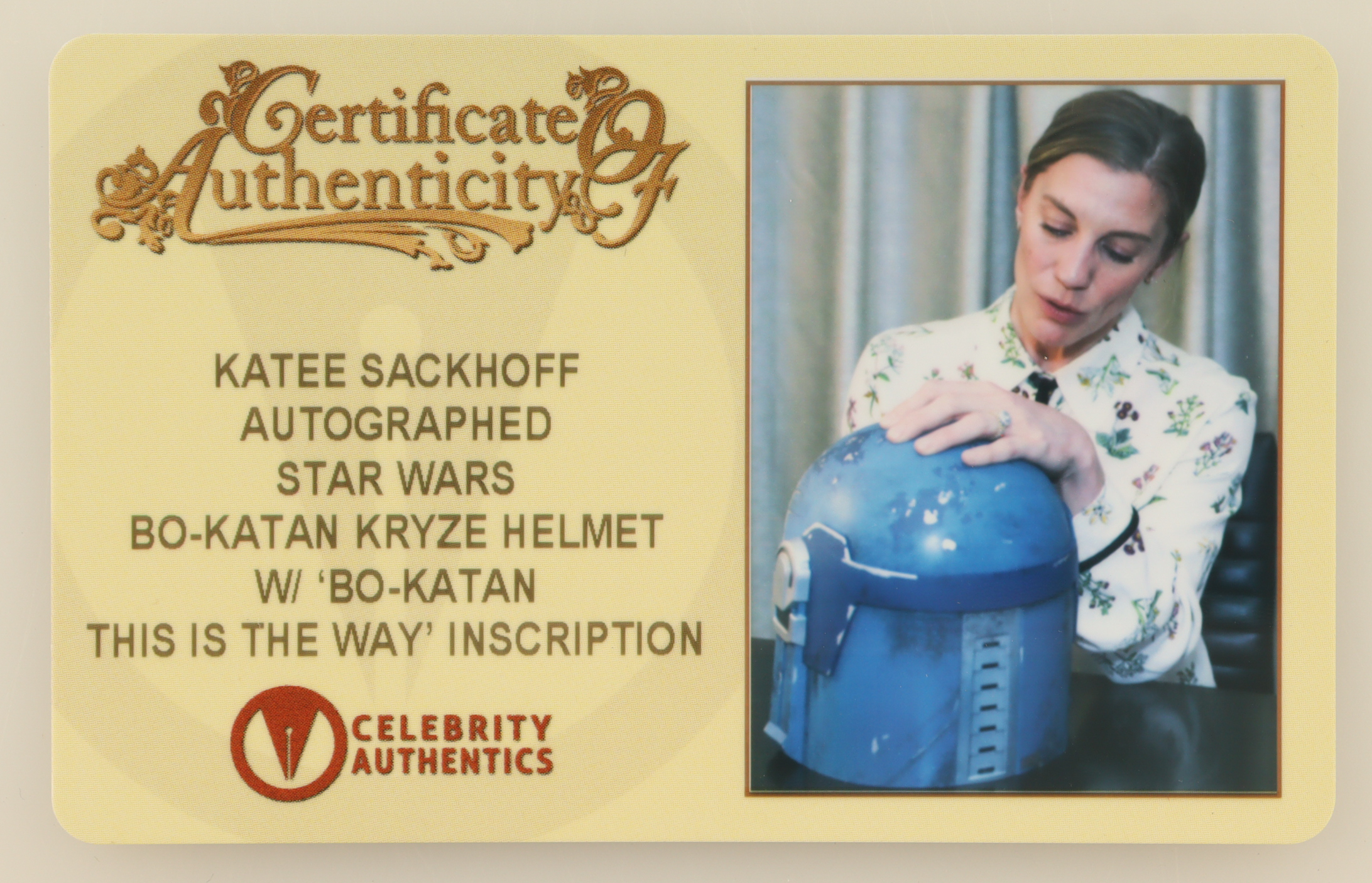 Katee Sackhoff Signed "Star Wars" Black Series Bo-Katan Kryze Helmet Inscribed "This Is the Way" & "Bo-Katan" (Celebrity Authentics) at PristineAuction.com Katee Sackhoff Signed "Star Wars" Black Series Bo-Katan Kryze Helmet Inscribed "This Is the Way" & "Bo-Katan" (Celebrity Authentics) at PristineAuction.com